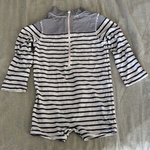 Striped Navy & White Romper One Piece Swimsuit Rashguard